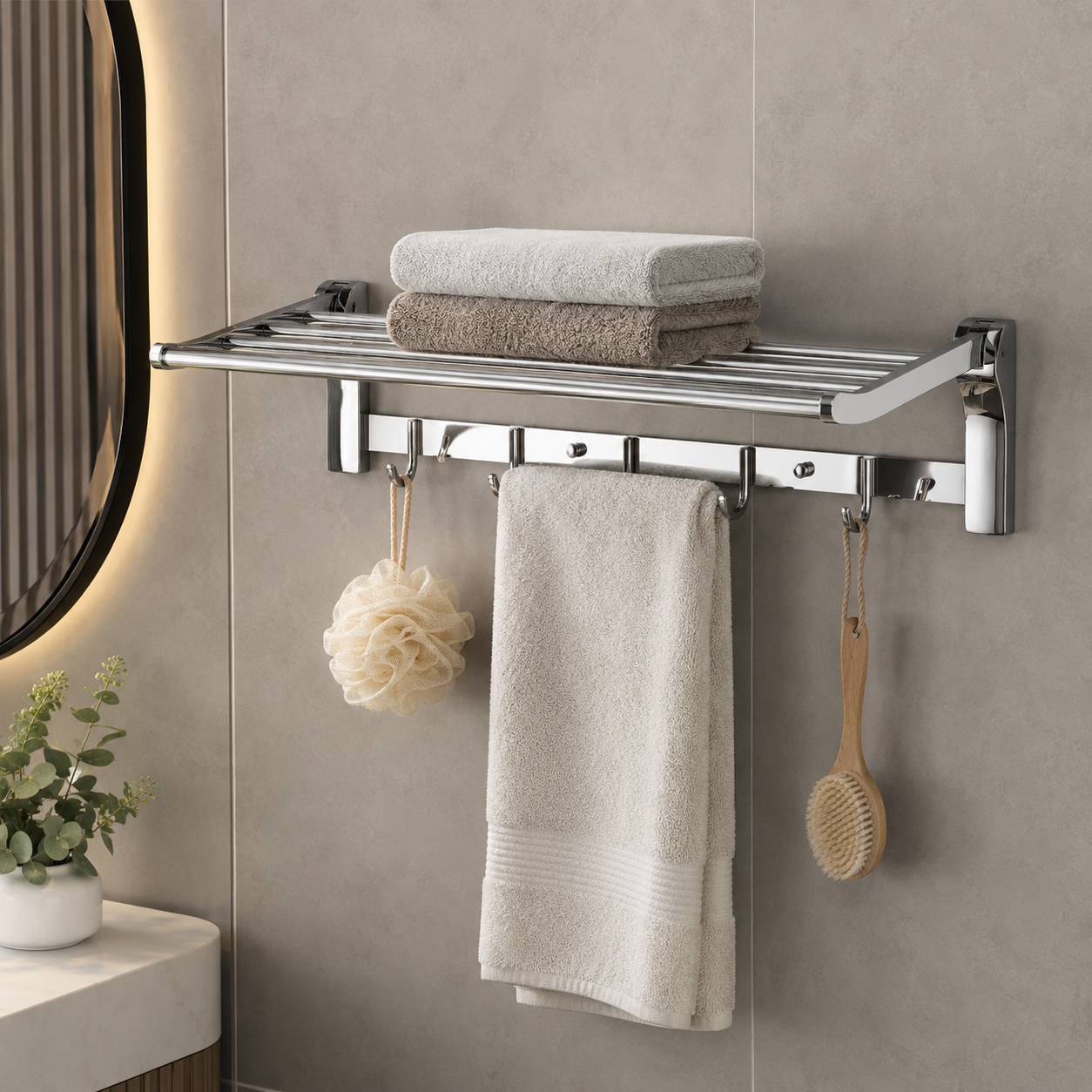 TORA Foldable Towel Rack with Hooks