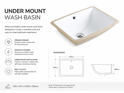 TORA Rectangular Undermount Wash Basin