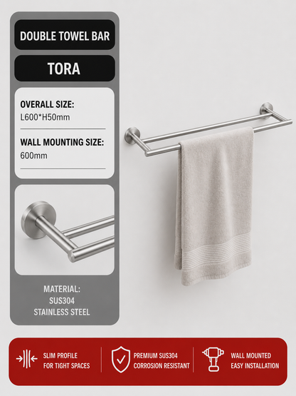 TORA Double Towel Bar 600mm