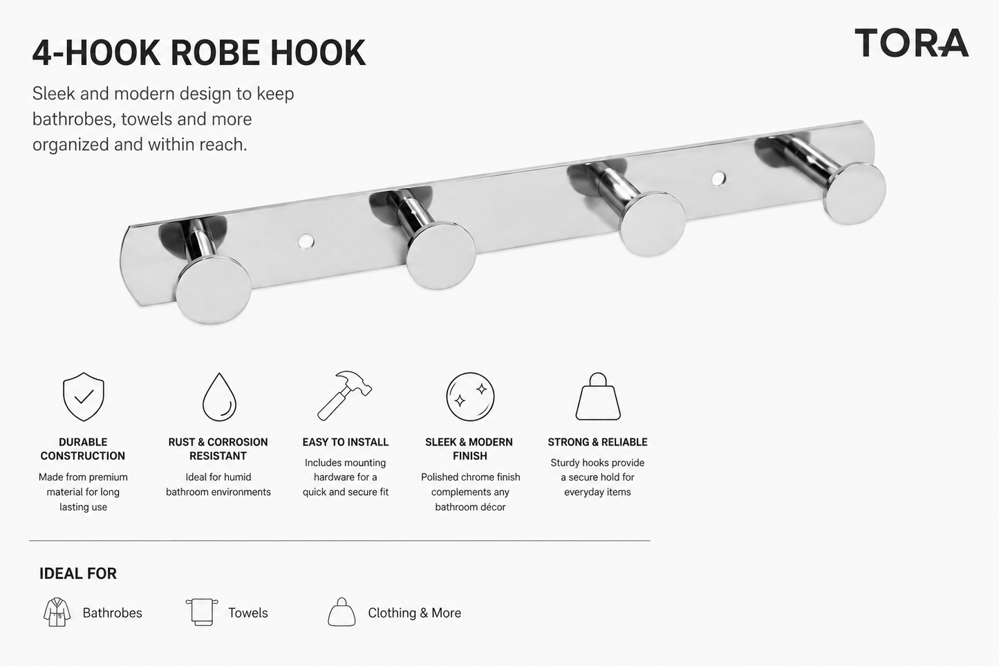 TORA 4-Hook Robe Hook Rail