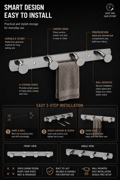 TORA 4-Hook Robe Hook Rail