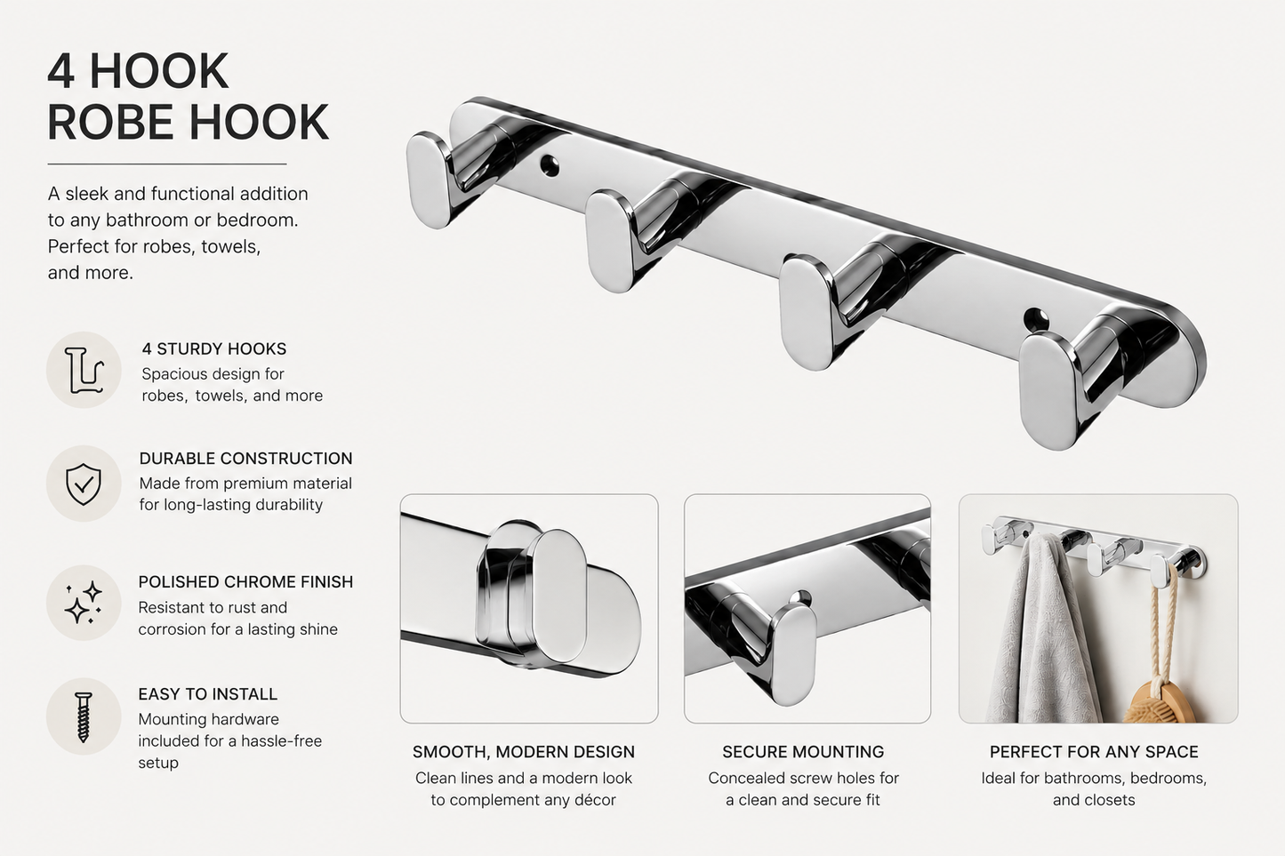 TORA 4-Hook Robe Hook