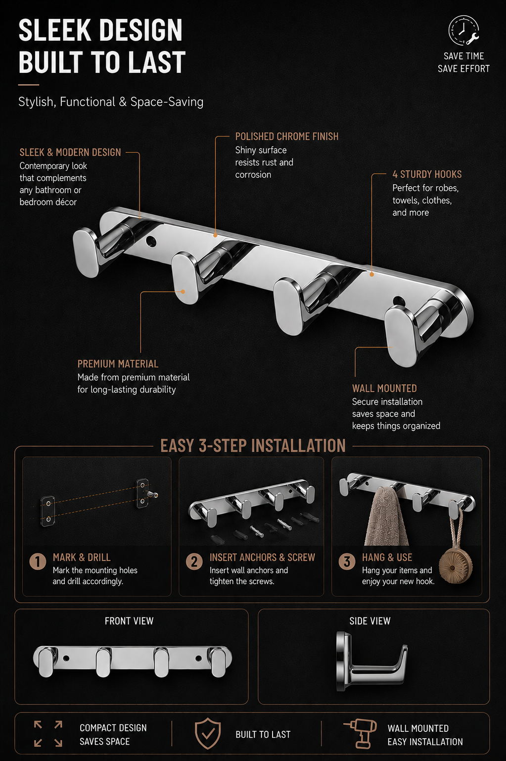 TORA 4-Hook Robe Hook