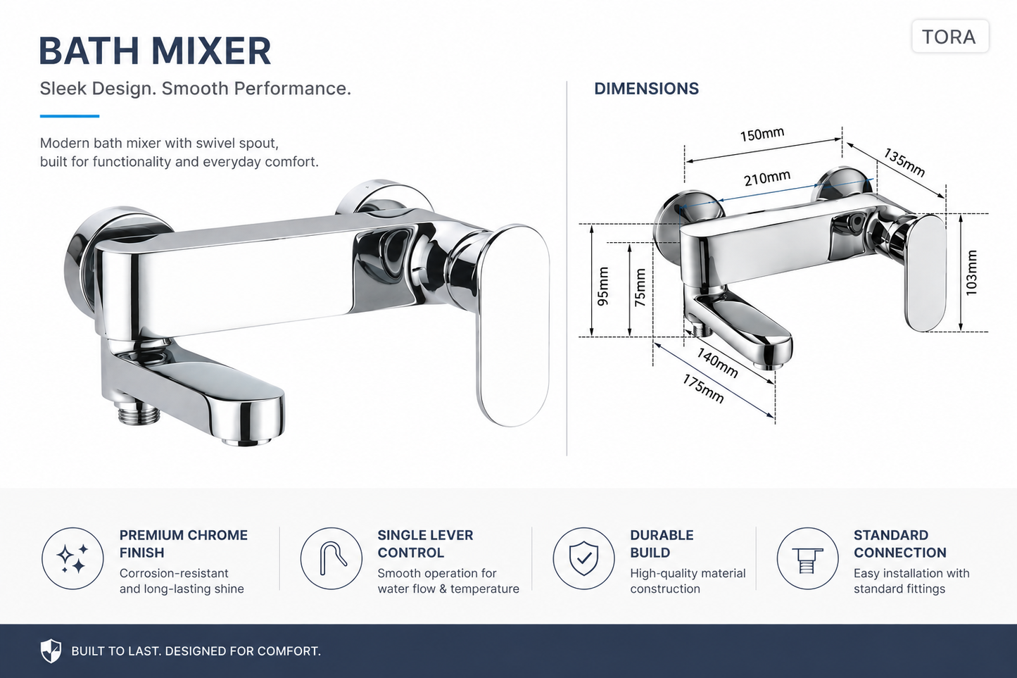 TORA Bath Mixer with Swivel Spout