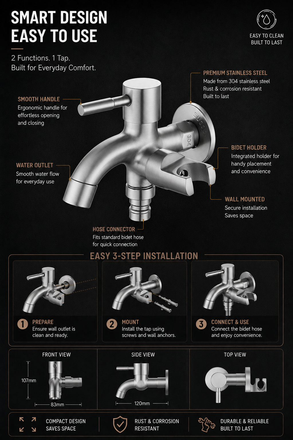 TORA 2-Way Tap with Bidet Holder