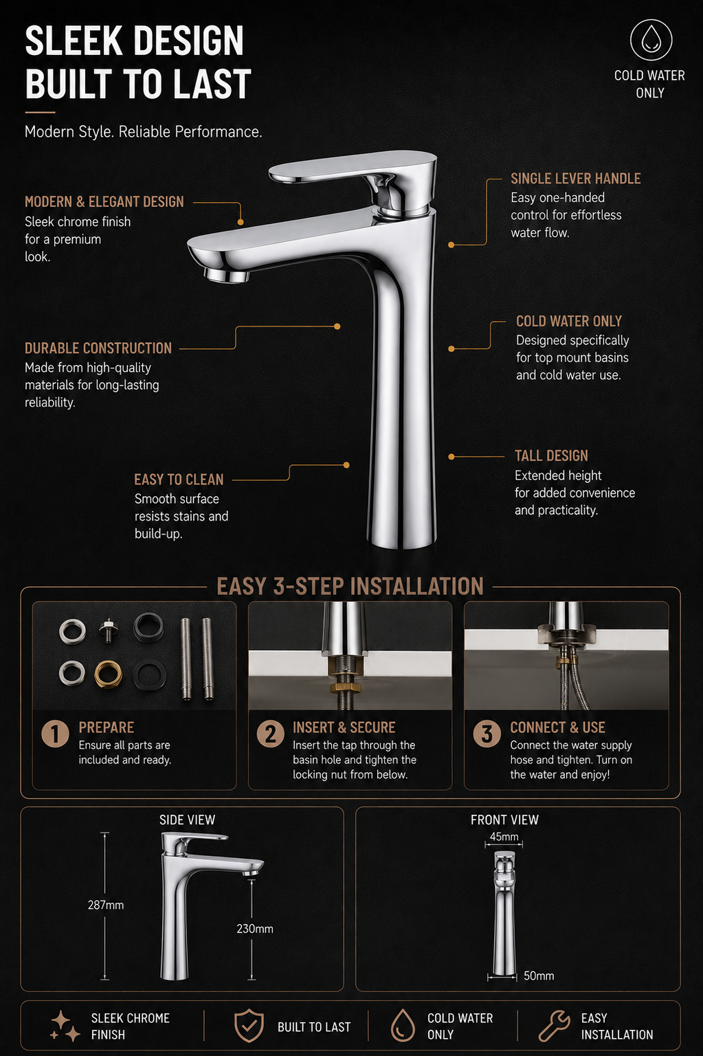 Tall Basin Tap – Cold Water